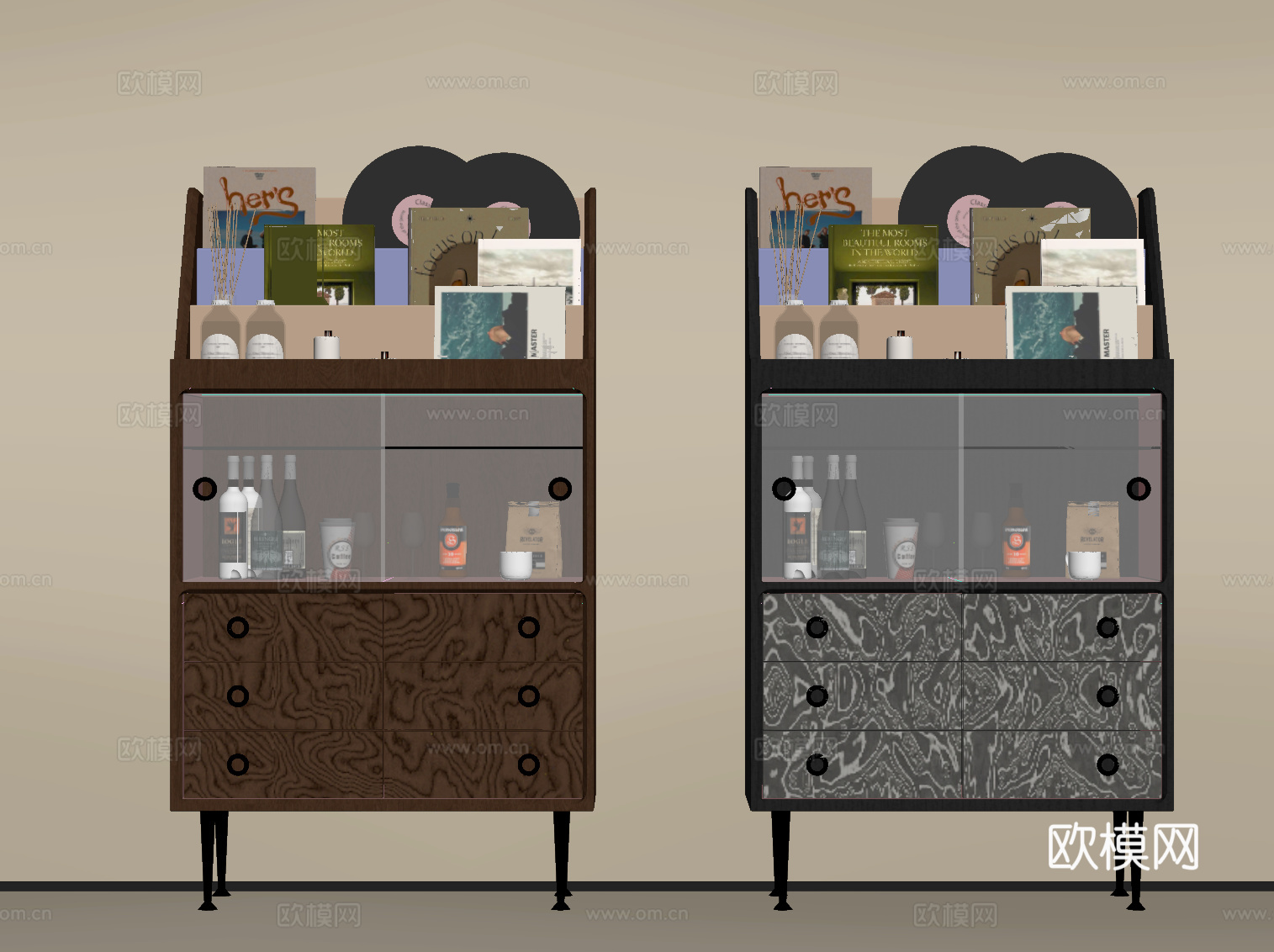 中古风餐边柜 斗柜su模型