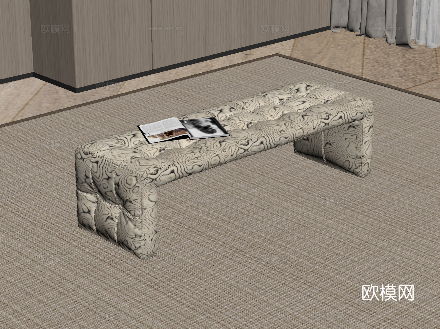 现代中古风换鞋凳 床尾凳su模型