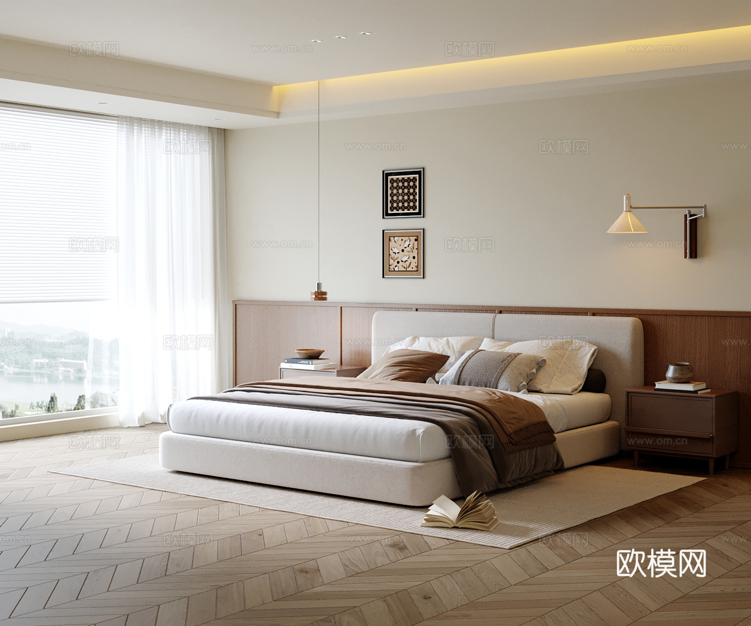 中古风卧室 双人床su模型