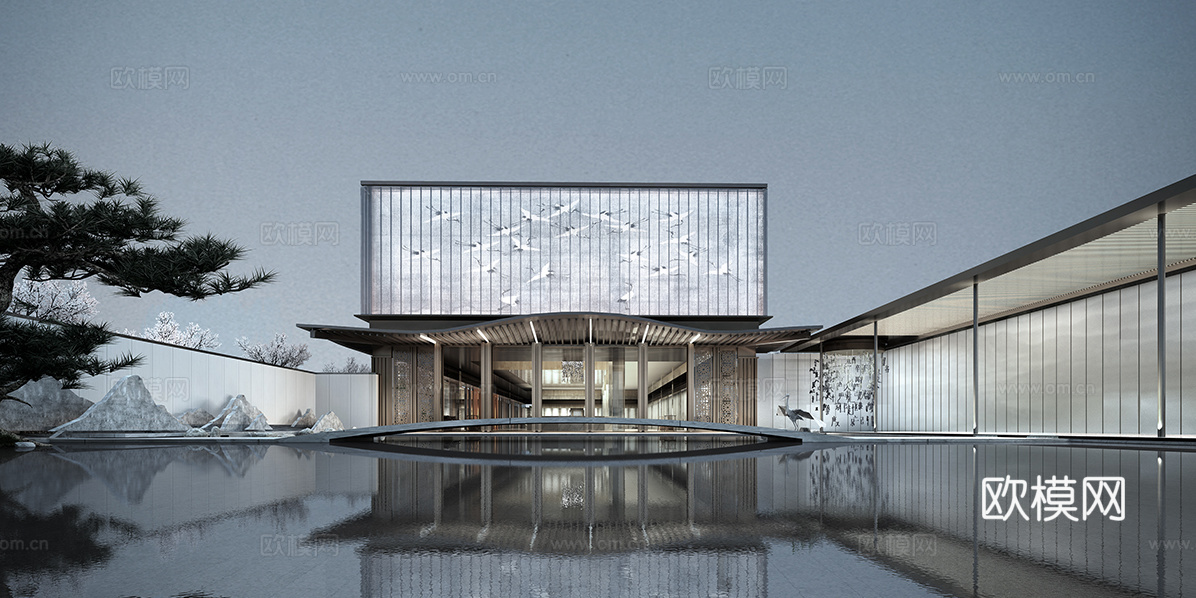 新中式售楼处建筑 售楼部建筑su模型