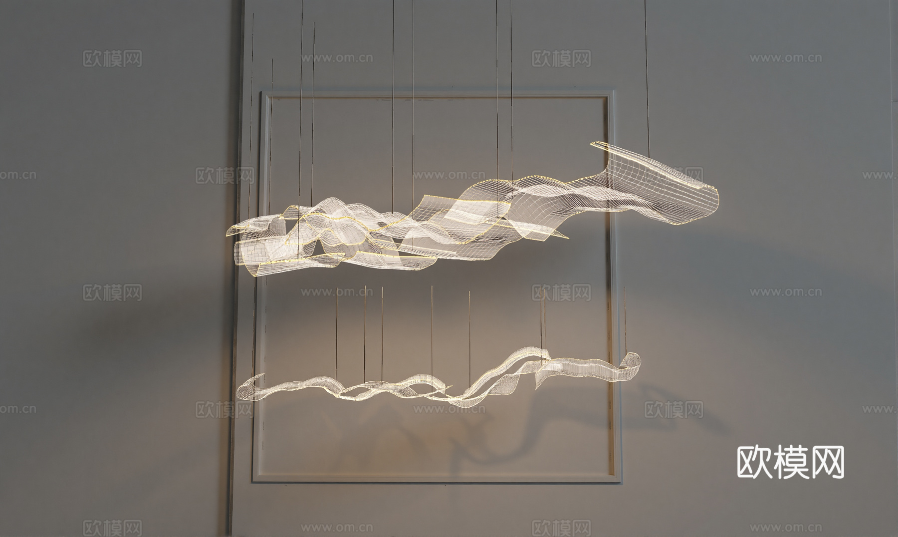 现代轻奢丝绸吊灯su模型