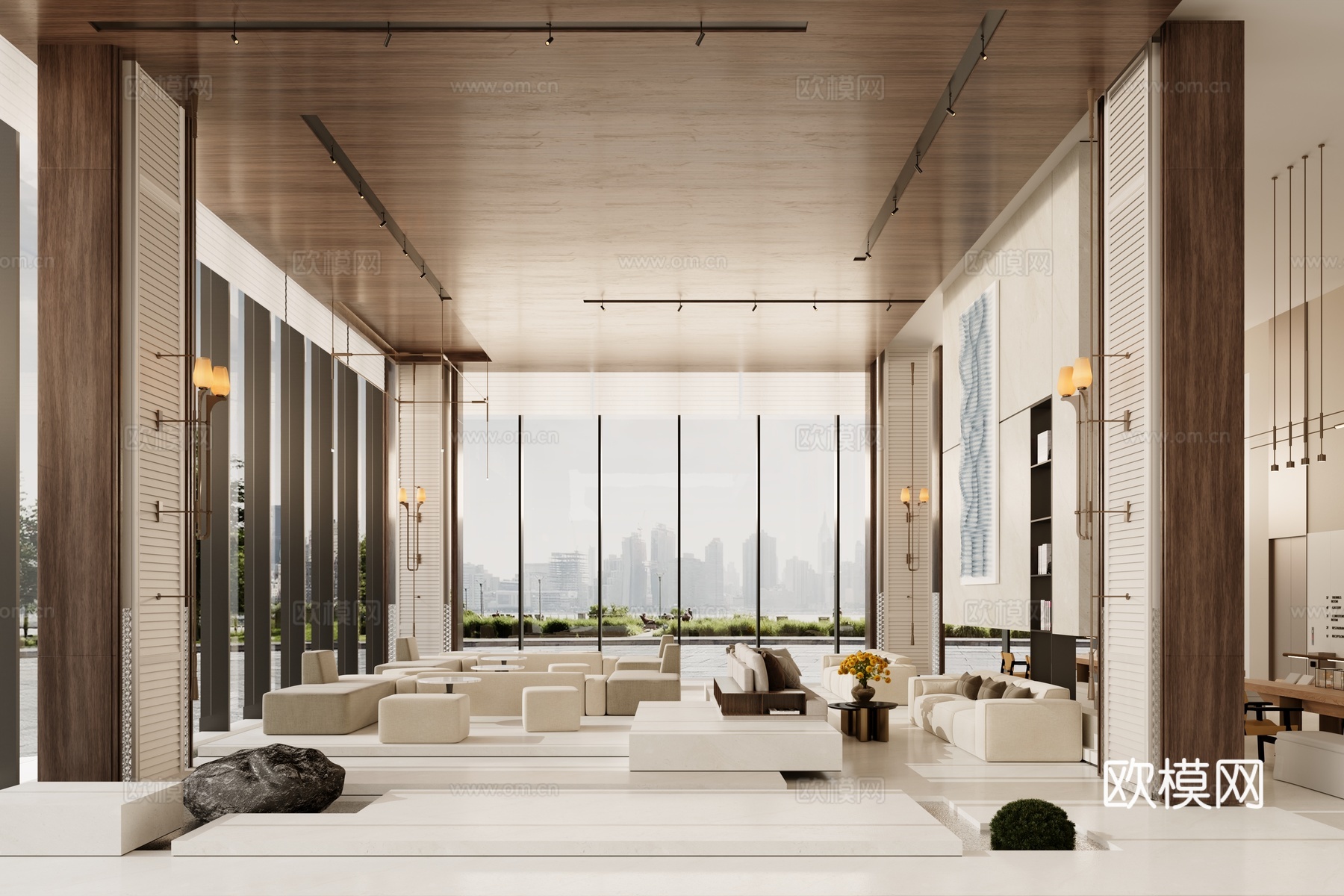 现代酒店大堂吧3d模型下载