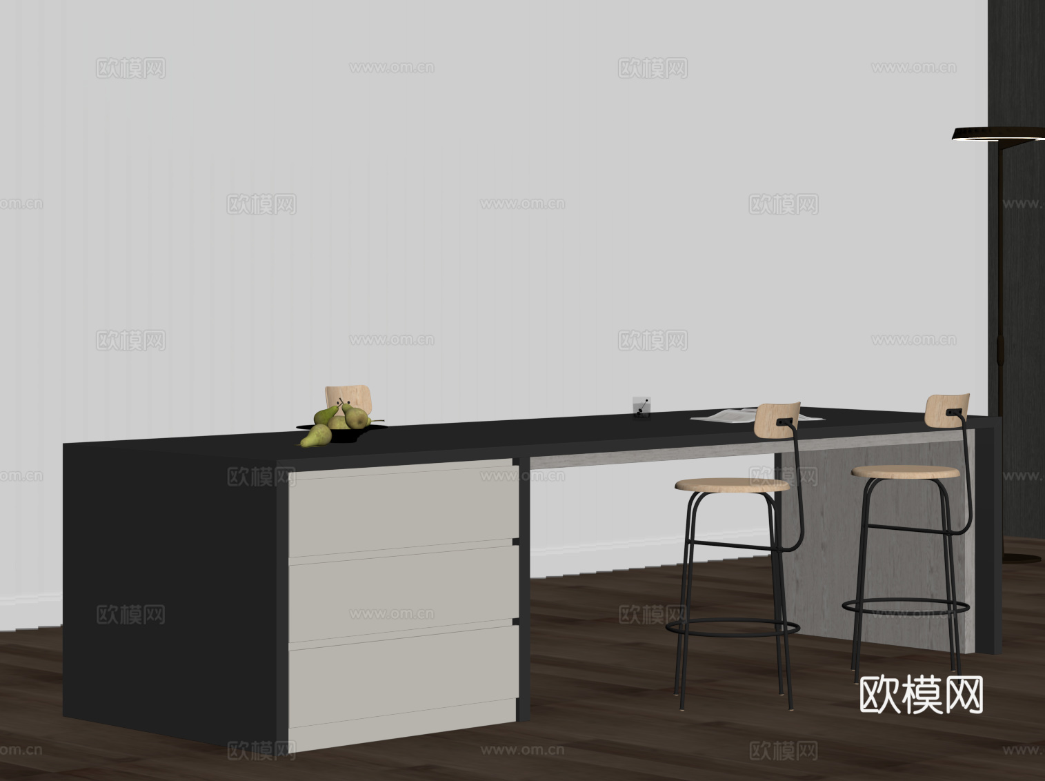 现代简约岛台 吧台 餐桌椅su模型