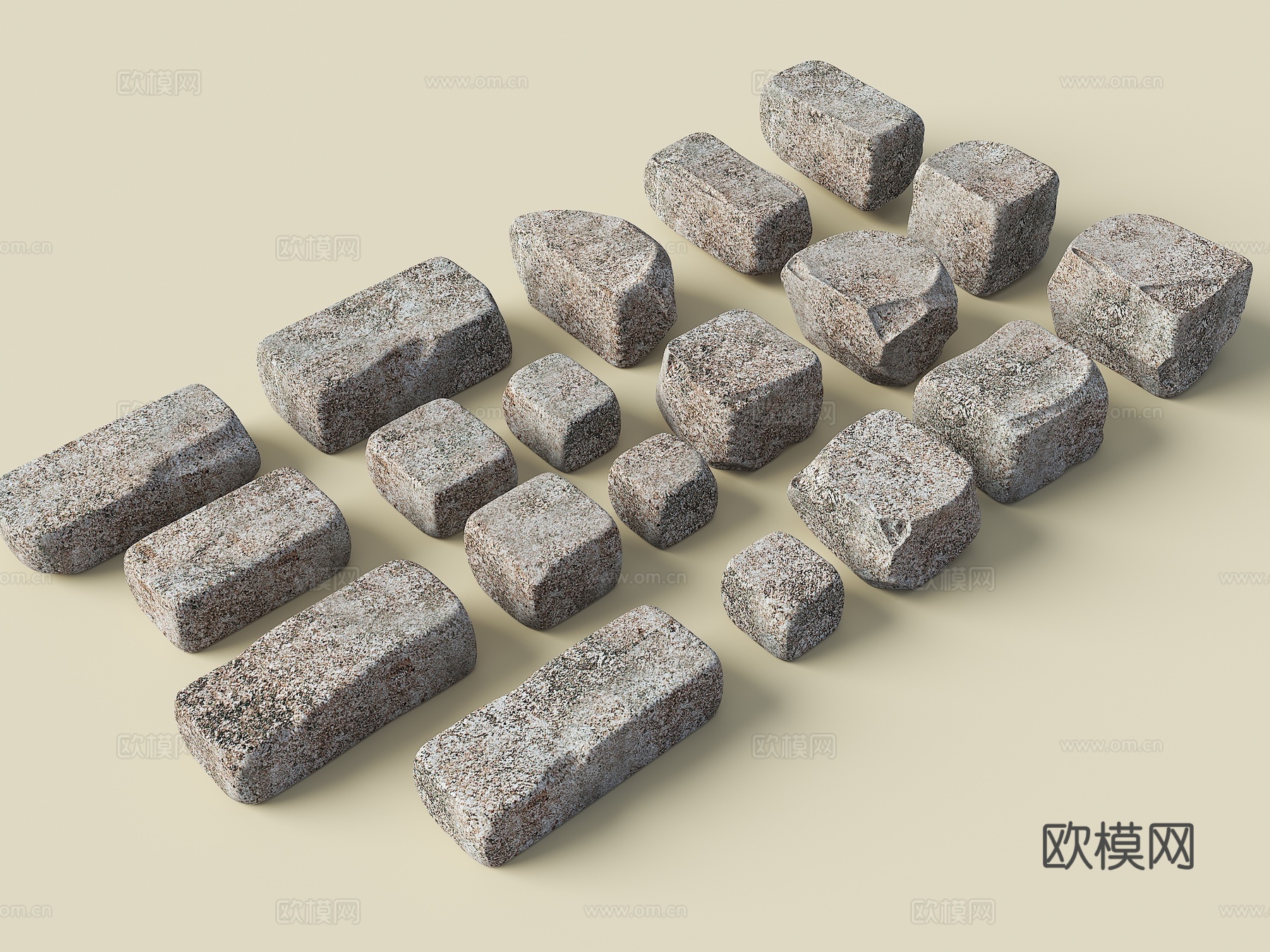 块石 自然块面 毛石 石块 立方体 石头组合 景观石头su模型