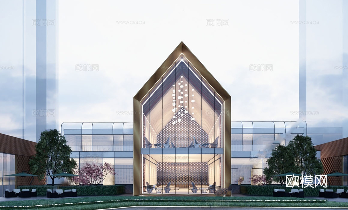 现代售楼处建筑 售楼部建筑su模型