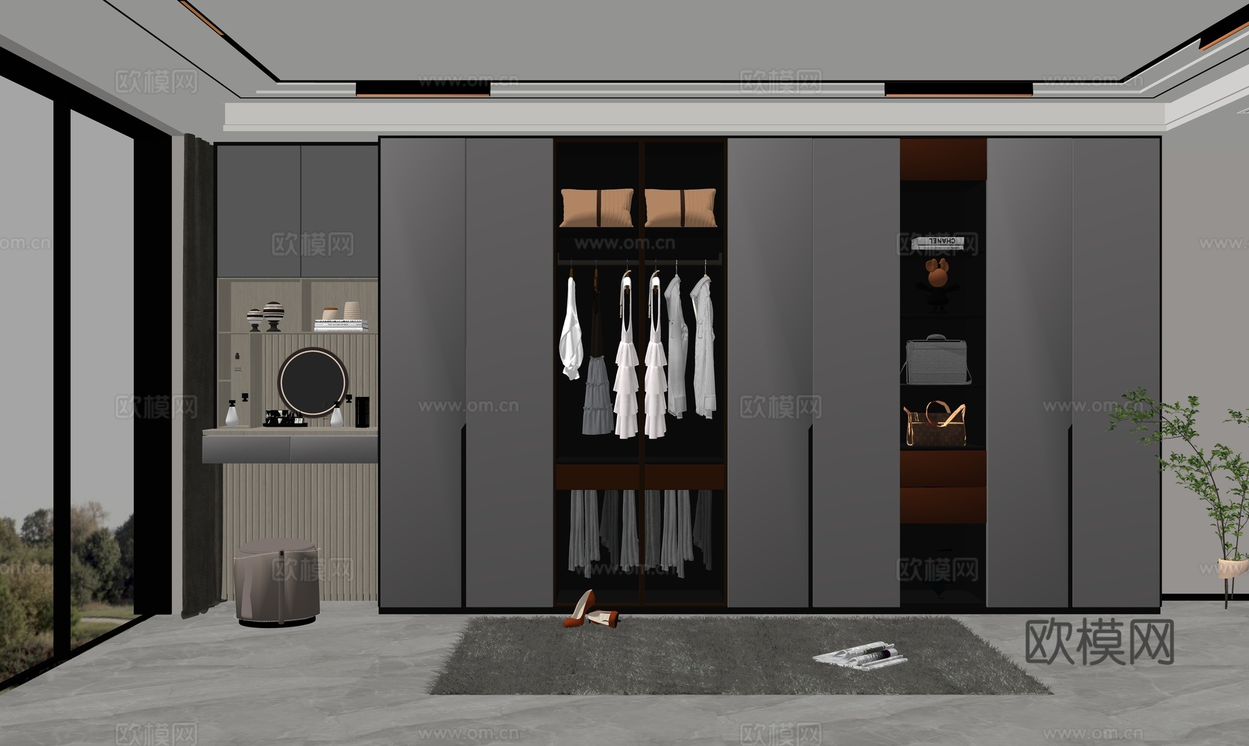 现代简约衣柜衣帽间su模型