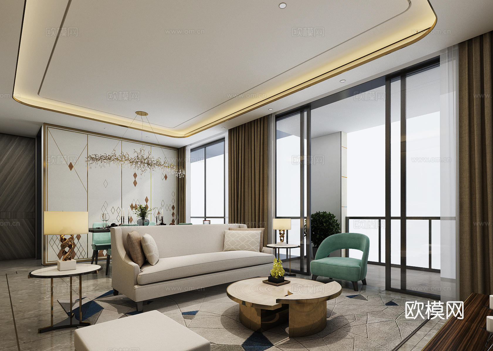 现代客厅3d模型下载