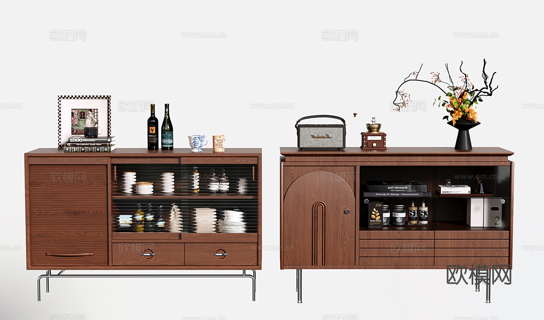 复古餐边柜 中古边柜su模型
