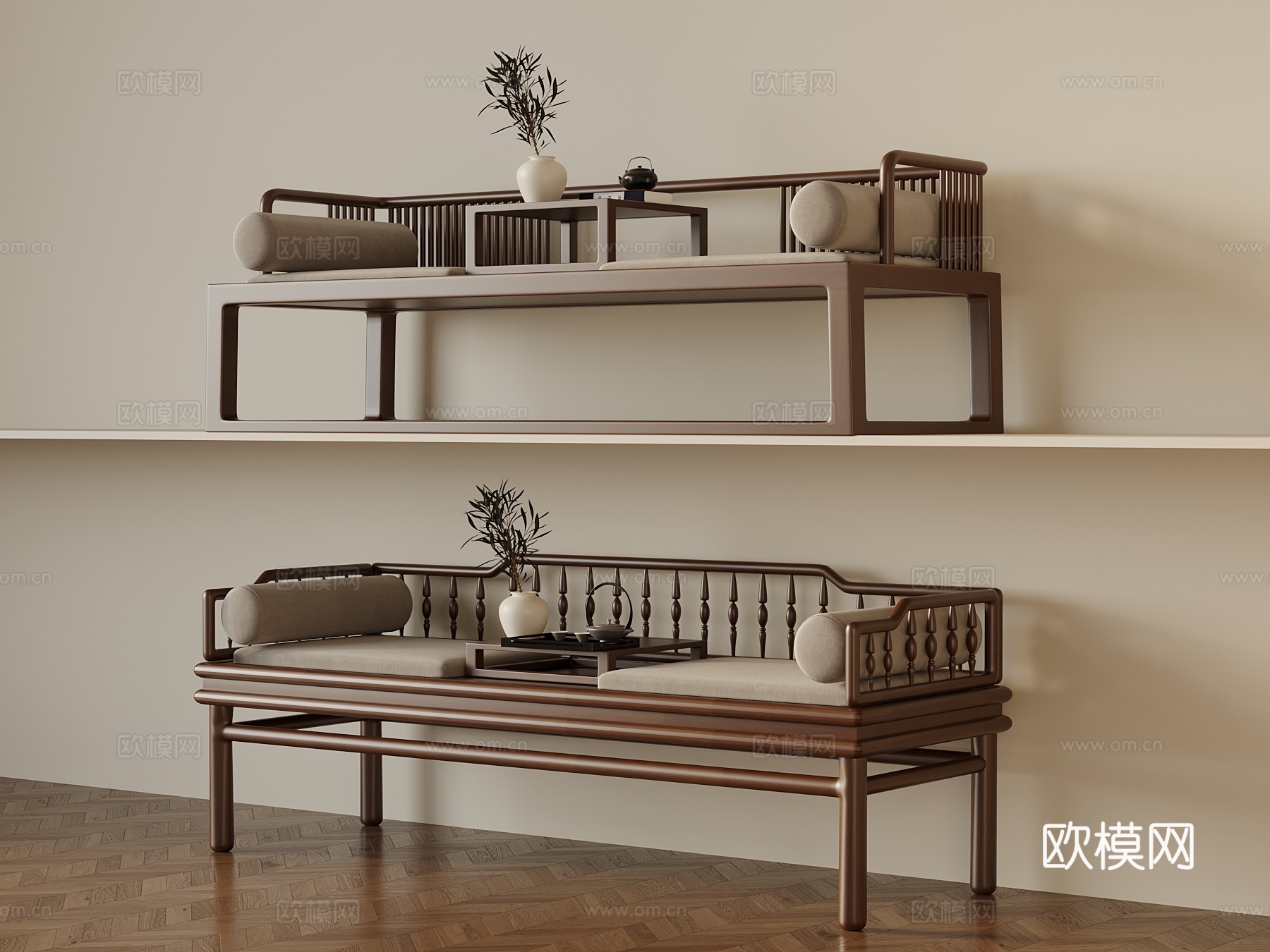 新中式罗汉床su模型