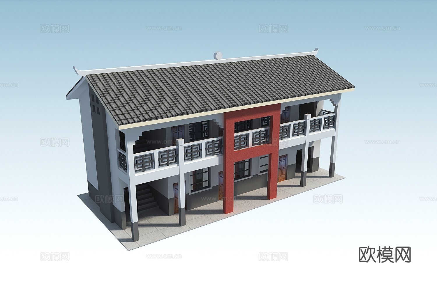 现代二层办公楼3d模型下载
