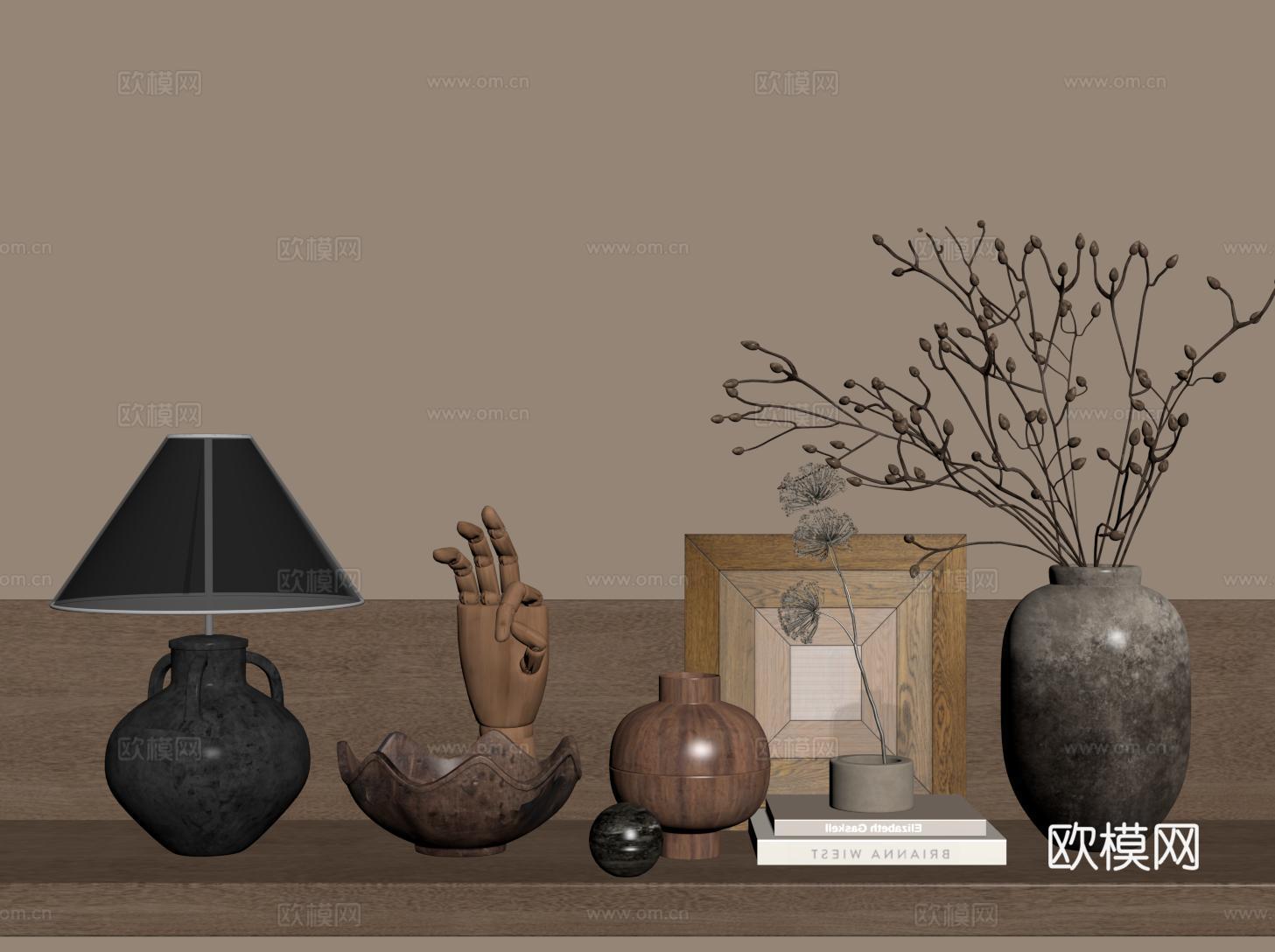 中古侘寂饰品摆件 干支花艺 装饰画 台灯 瓦罐su模型