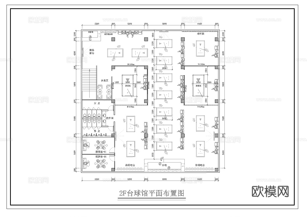 台球室 最新平面施工图合集cad施工图