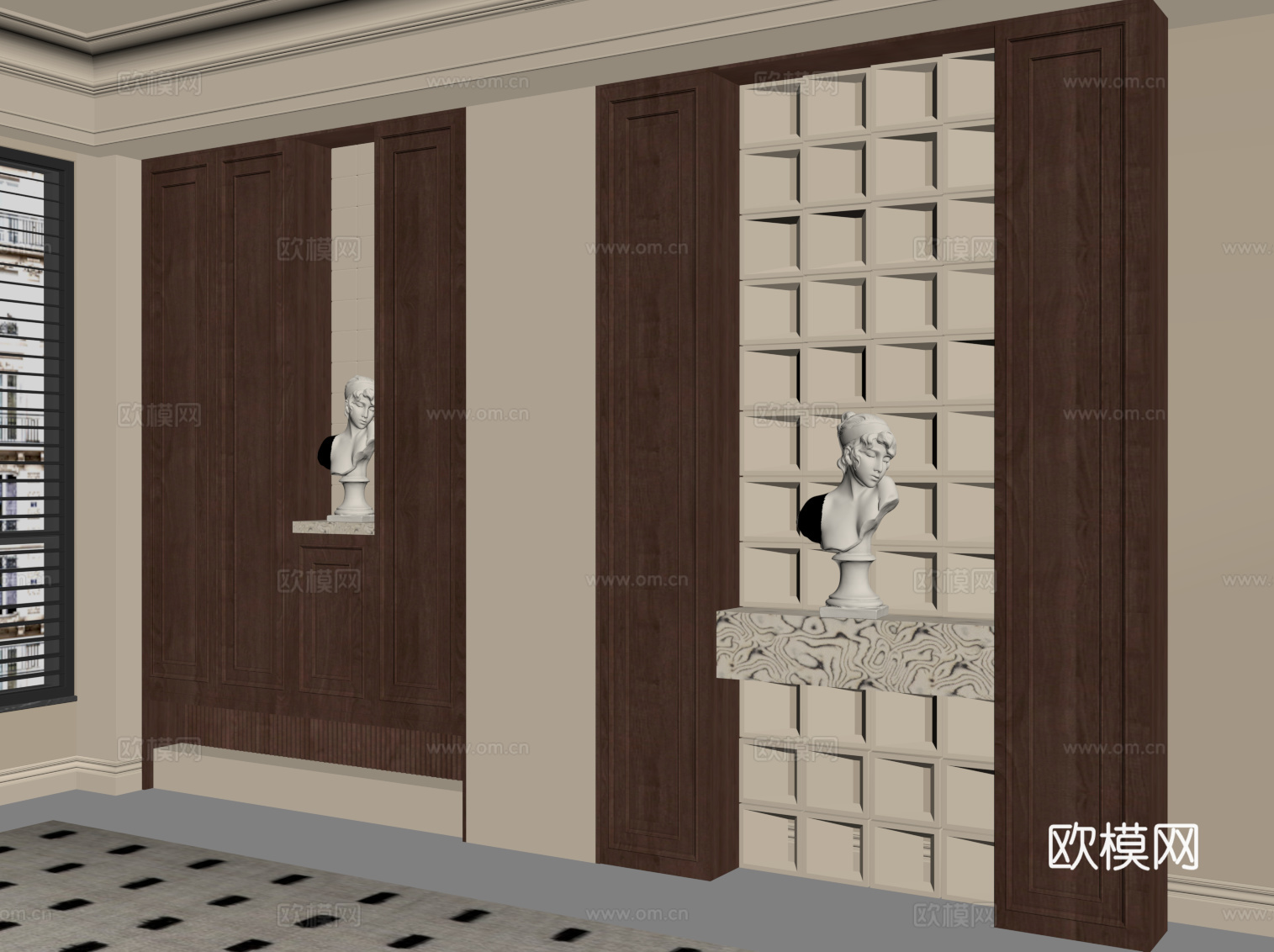 中古风隔断su模型