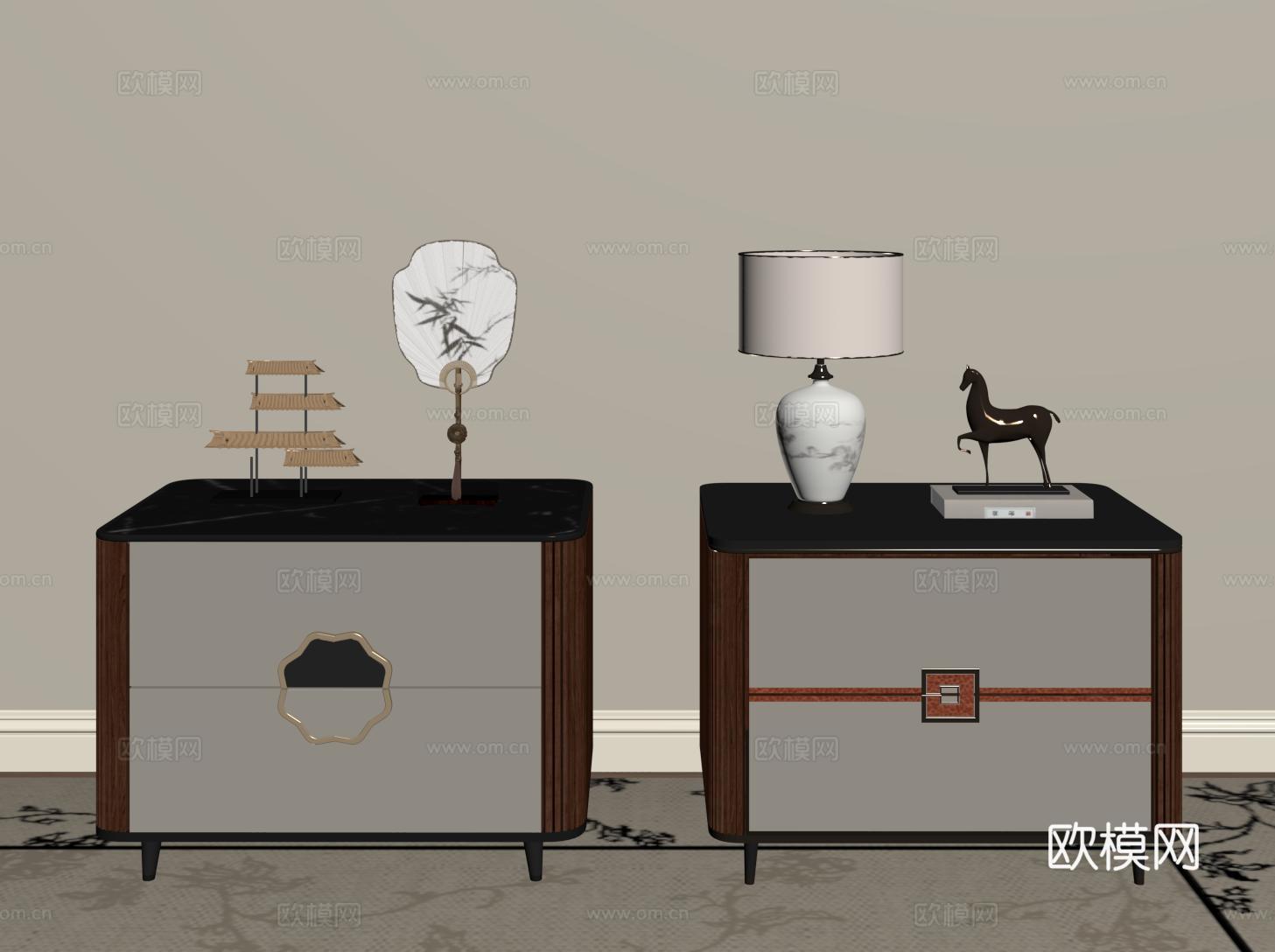 新中式床头柜su模型