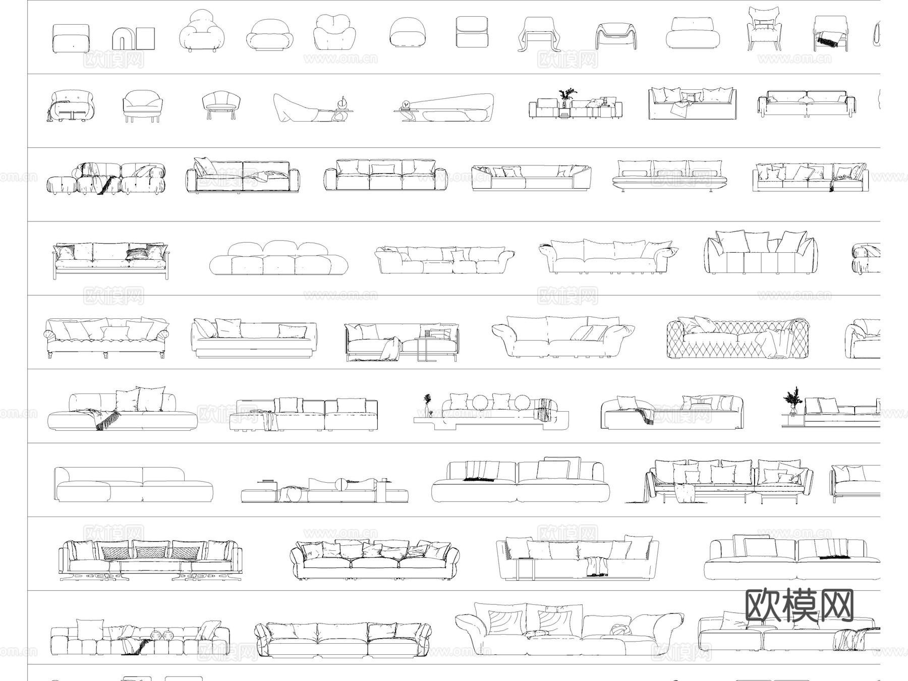沙发 单人沙发 双人沙发 沙发椅 弧形沙发cad施工图