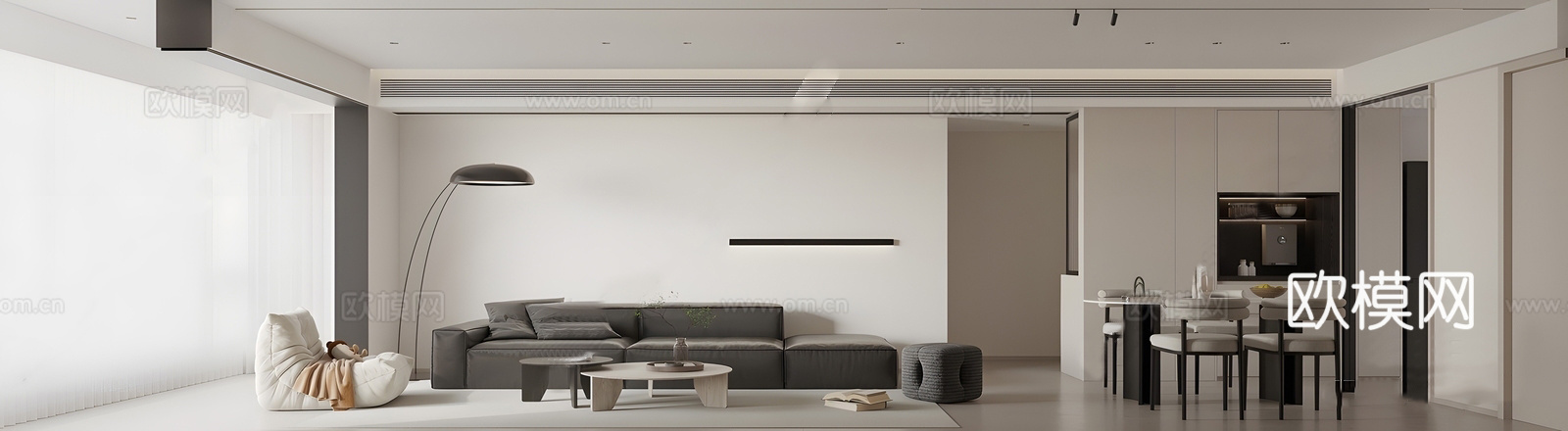 现代客餐厅 沙发组合 餐桌su模型