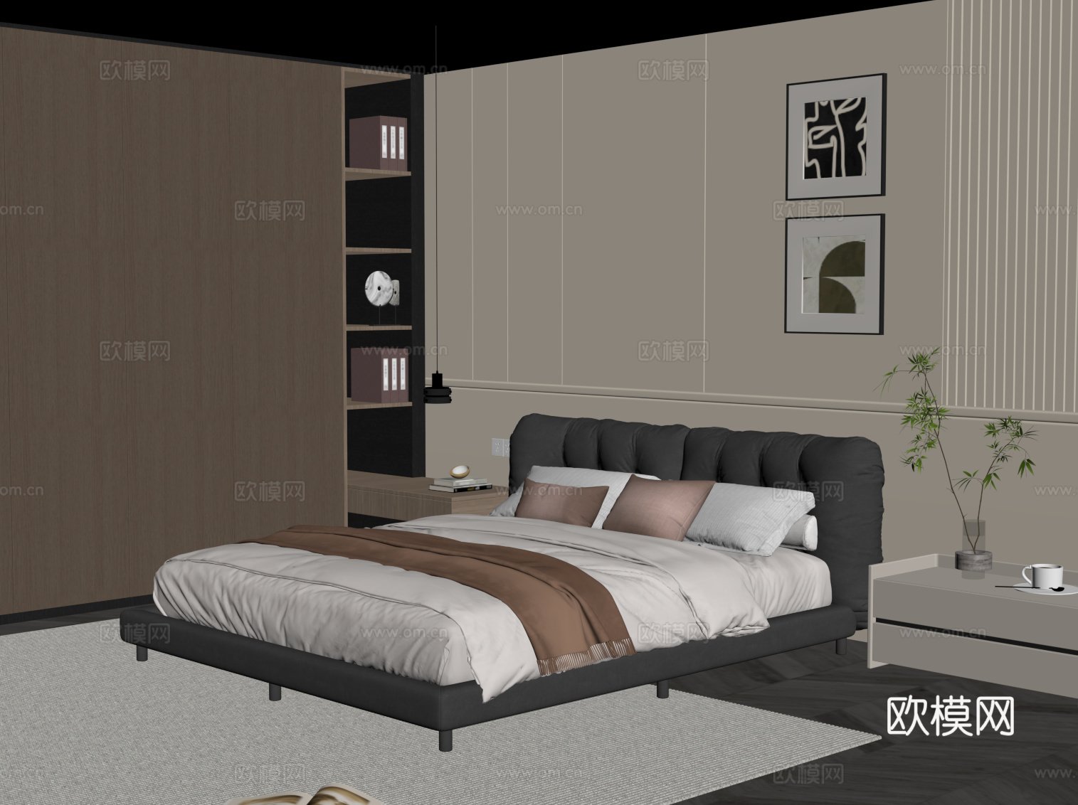 现代意式卧室su模型