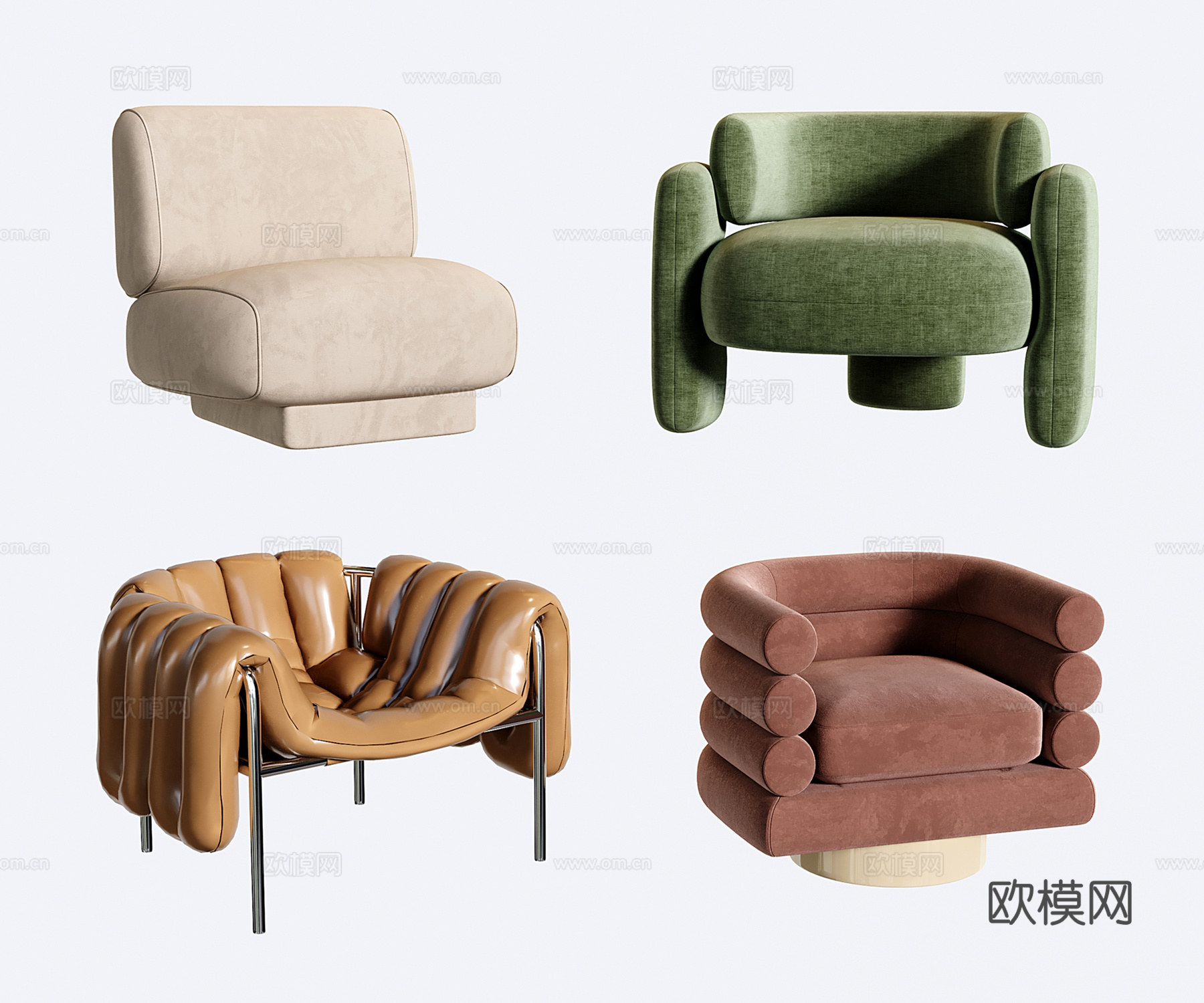 现代休闲椅 奶油风单人沙发su模型