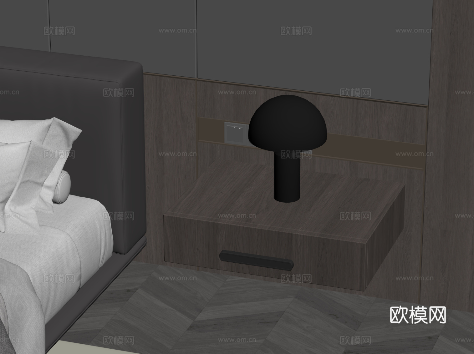 现代意式床头柜su模型