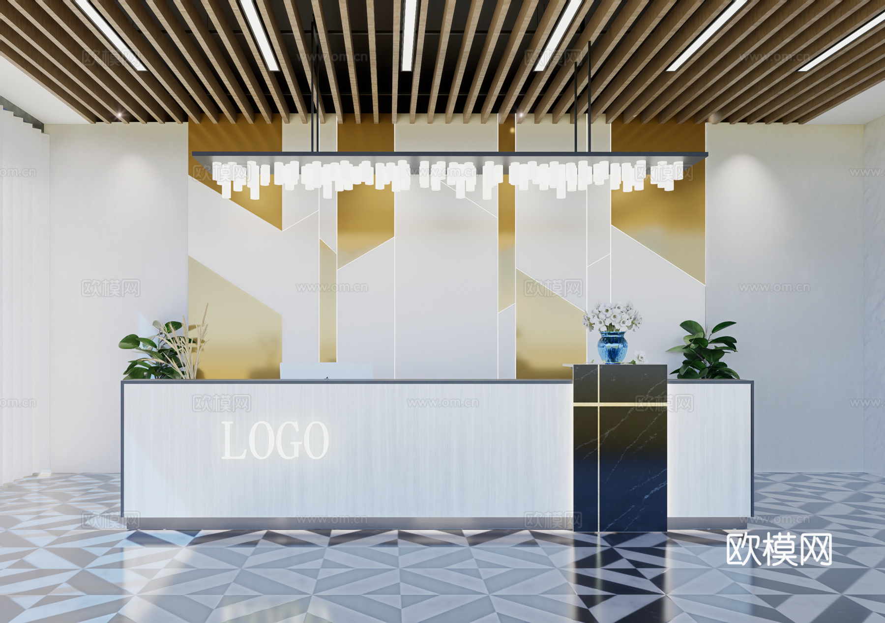 现代简约办公室前台接待台su模型