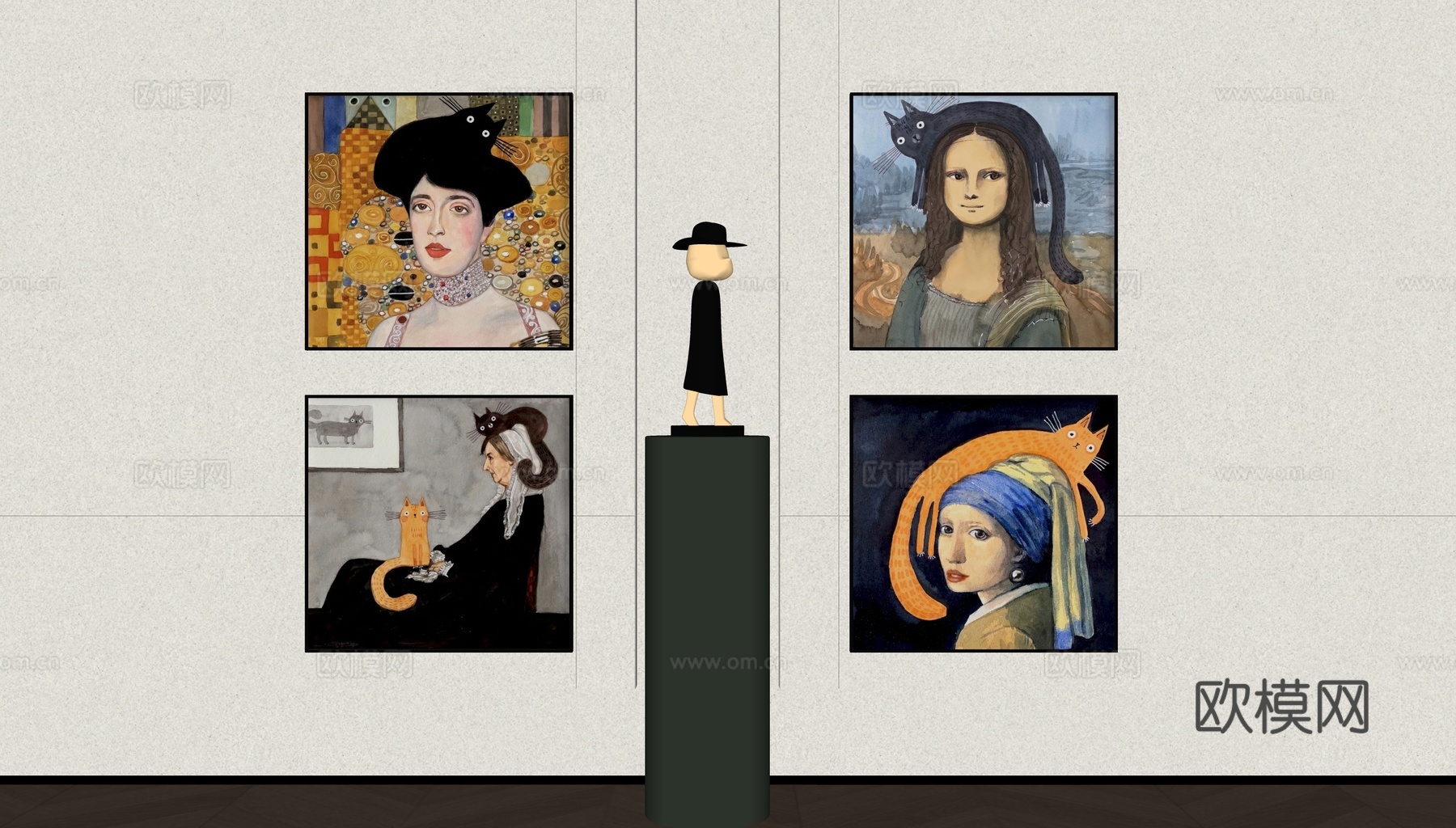 现代中古人物挂画su模型