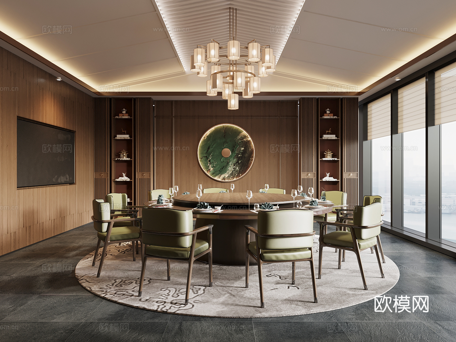 新中式包厢 包间 餐桌椅su模型