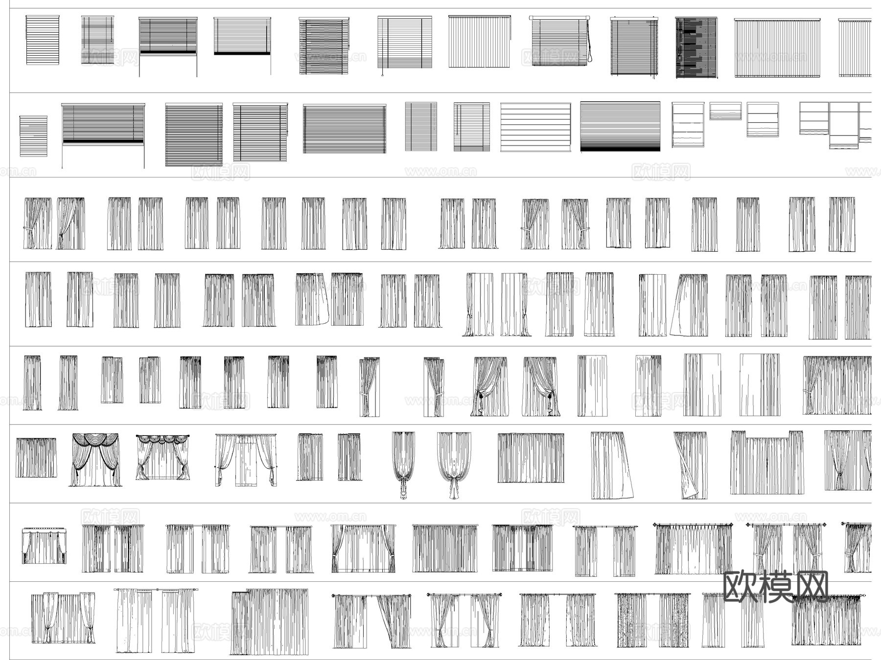 窗帘 卷帘 竹帘 百叶帘 罗马帘cad施工图