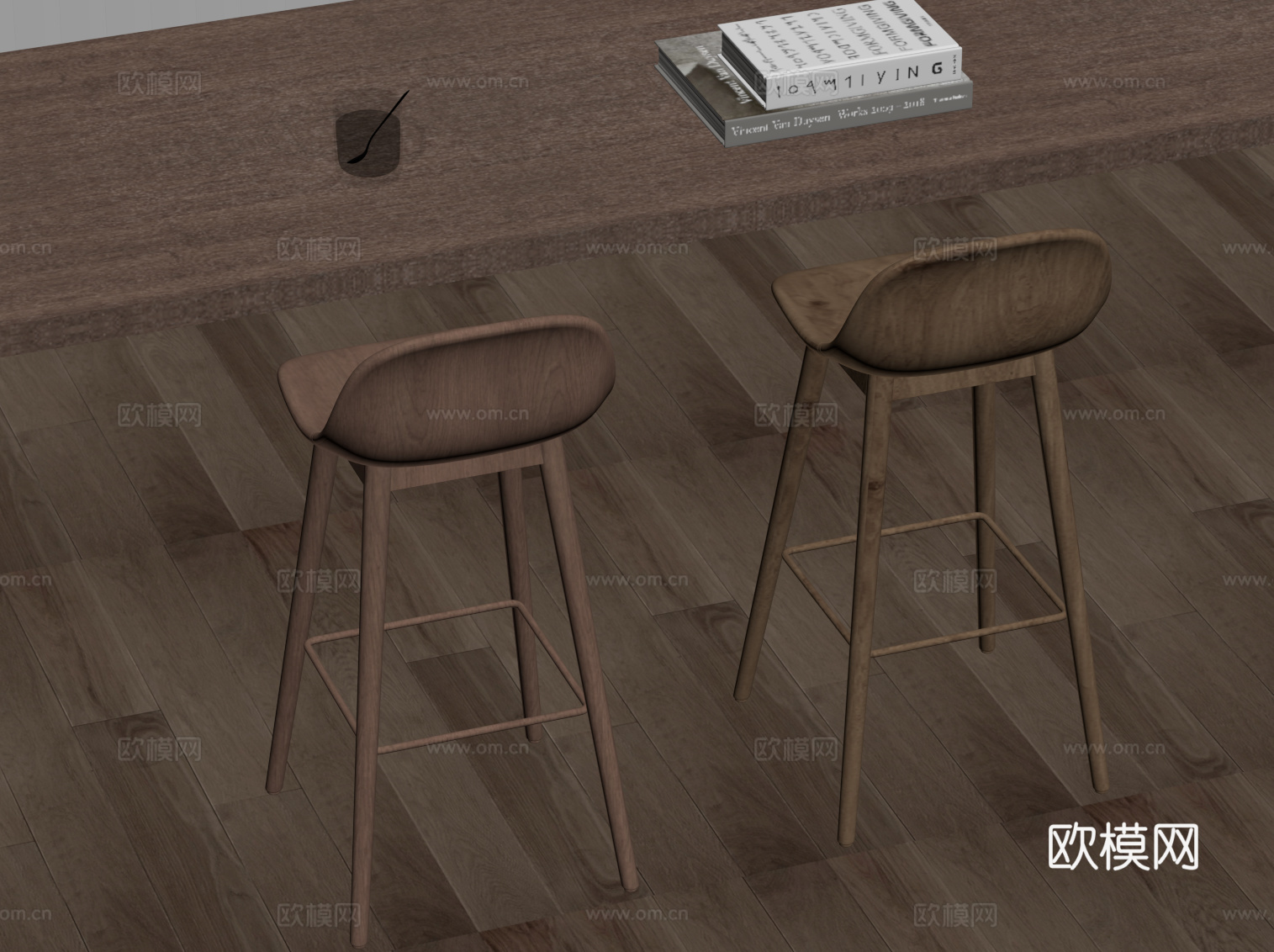 现代中古风吧凳 吧椅su模型