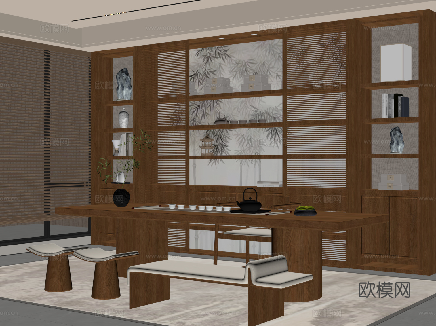 新中式书房su模型