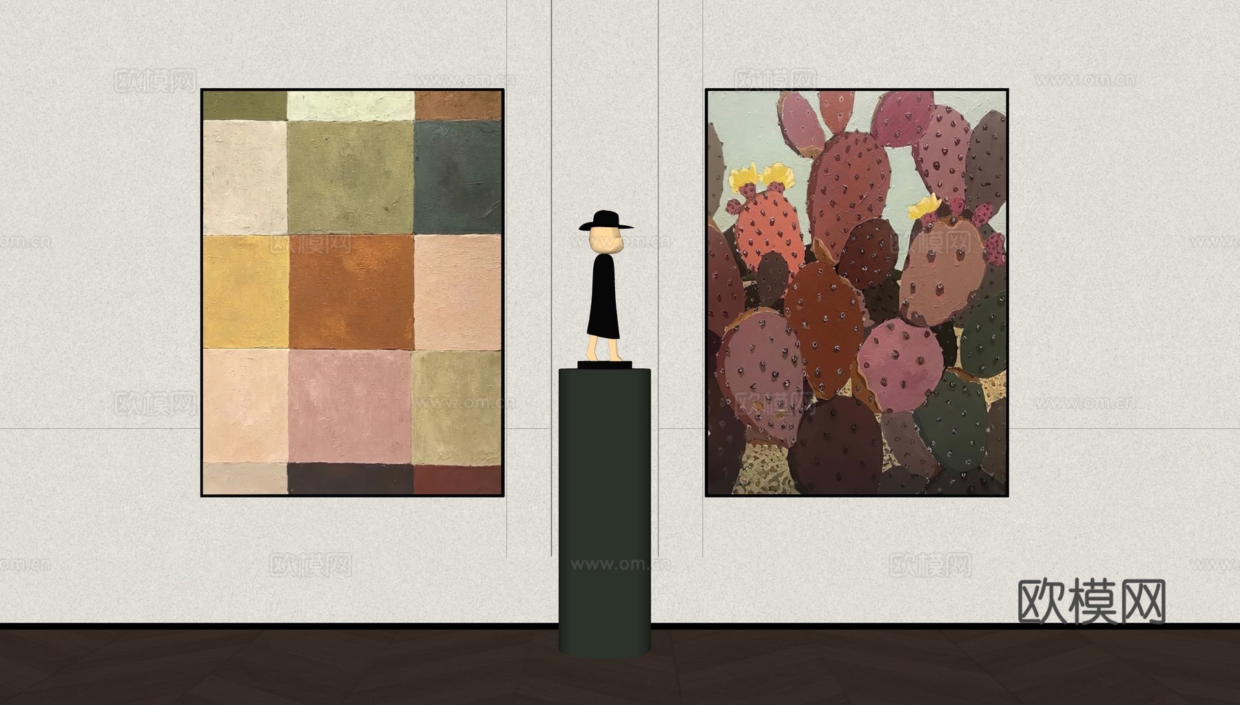 现代中古装饰挂画su模型