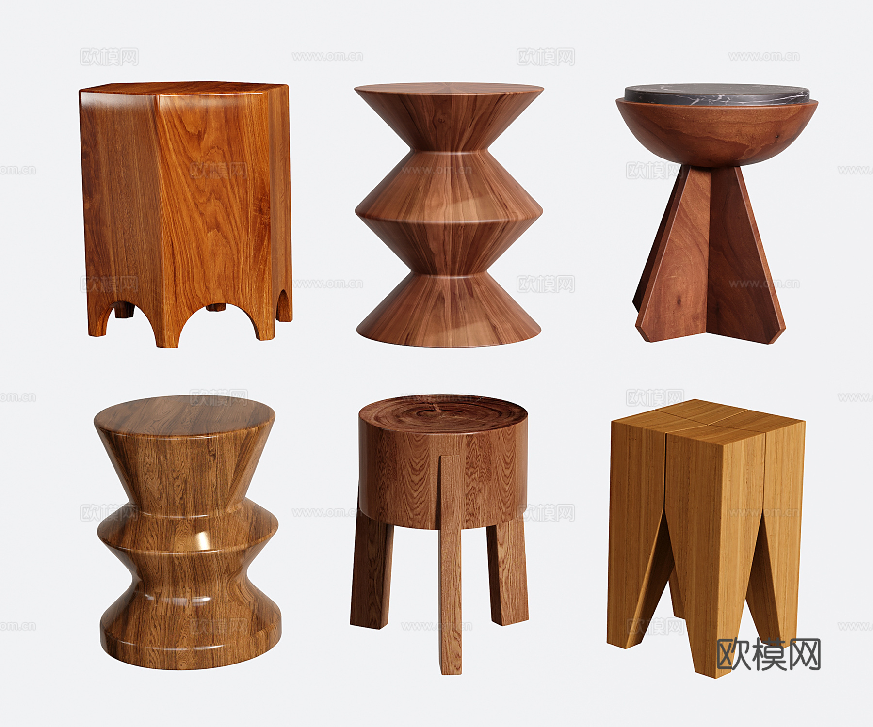 复古实木凳子 木墩 木头凳 中古边几角几3d模型下载
