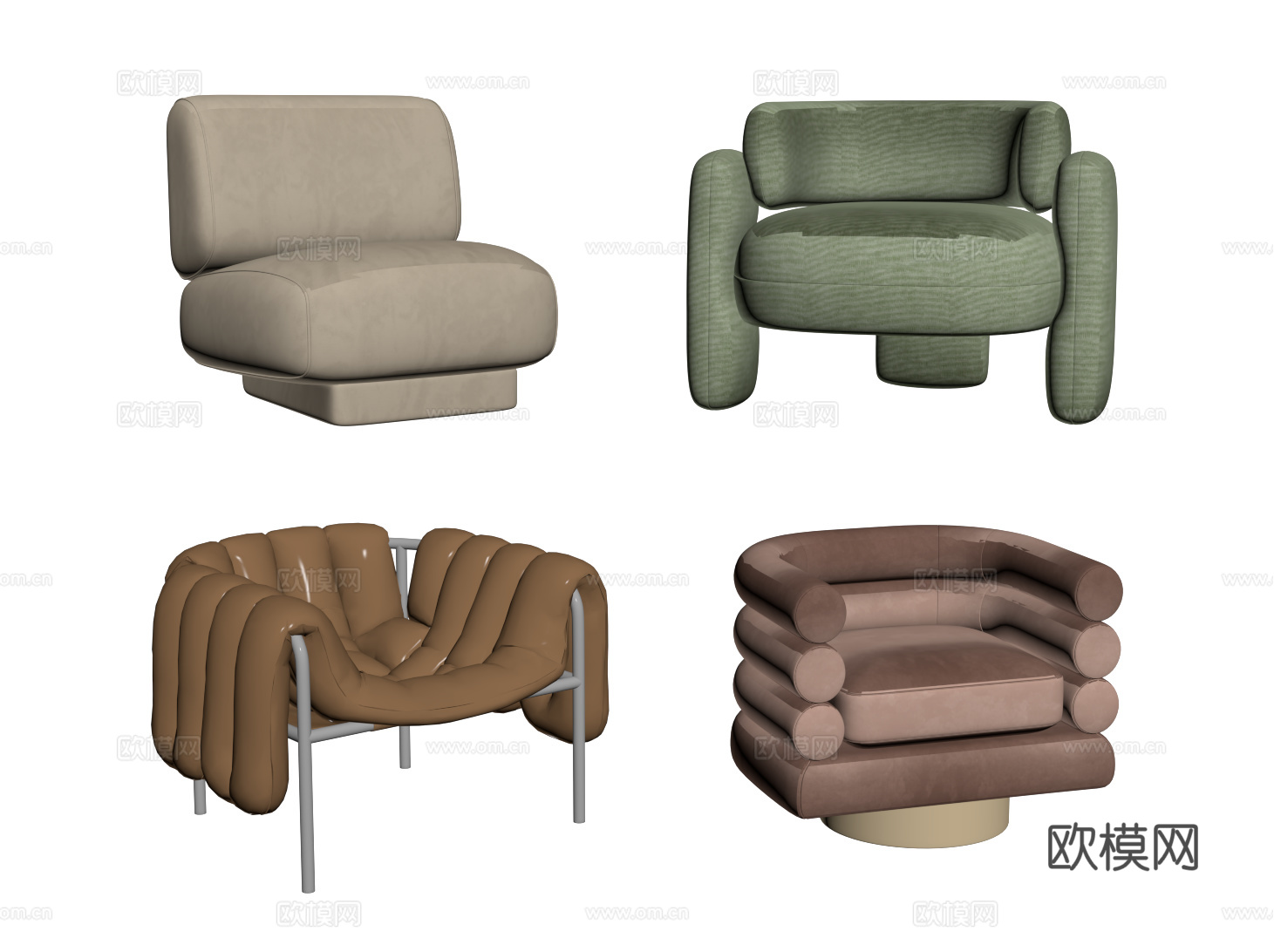 现代休闲椅 奶油风单人沙发su模型