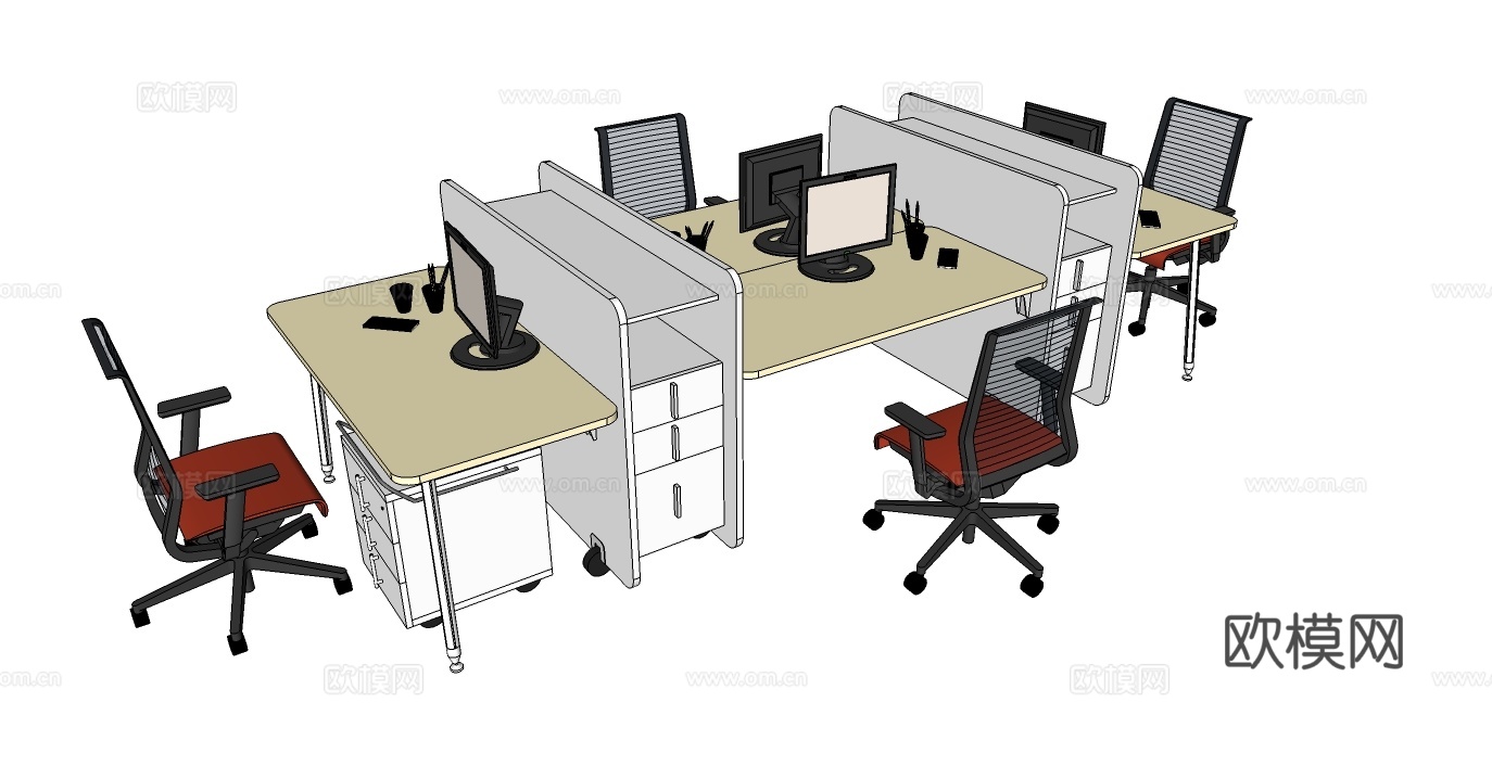 办公桌 办公椅 文件柜 员工办公桌su模型