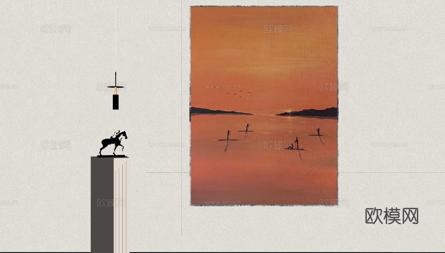 现代中古装饰挂画su模型