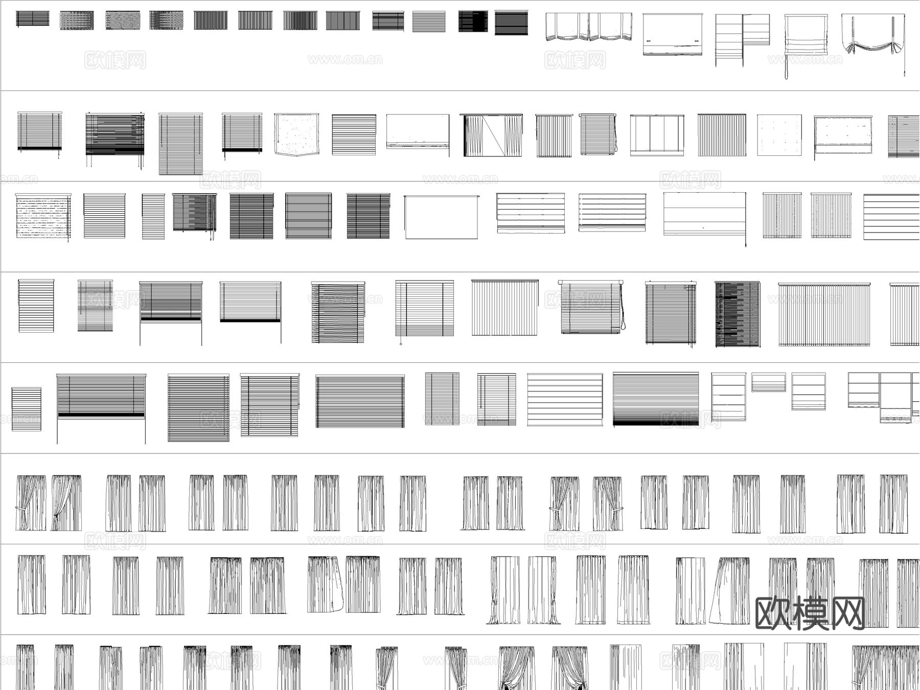 窗帘 卷帘 竹帘 百叶帘 罗马帘cad施工图