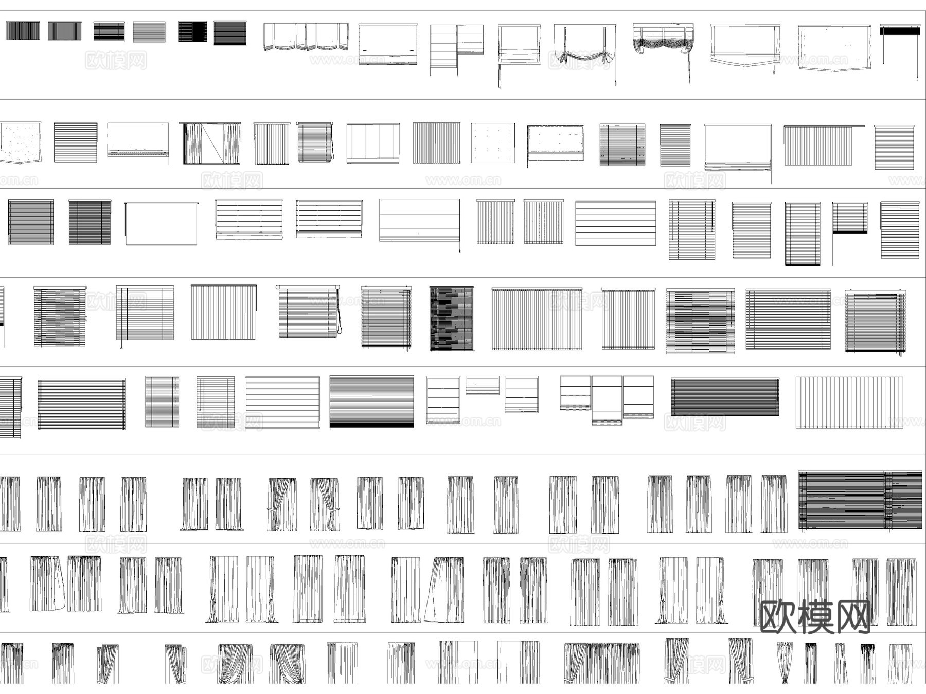 窗帘 卷帘 竹帘 百叶帘 罗马帘cad施工图