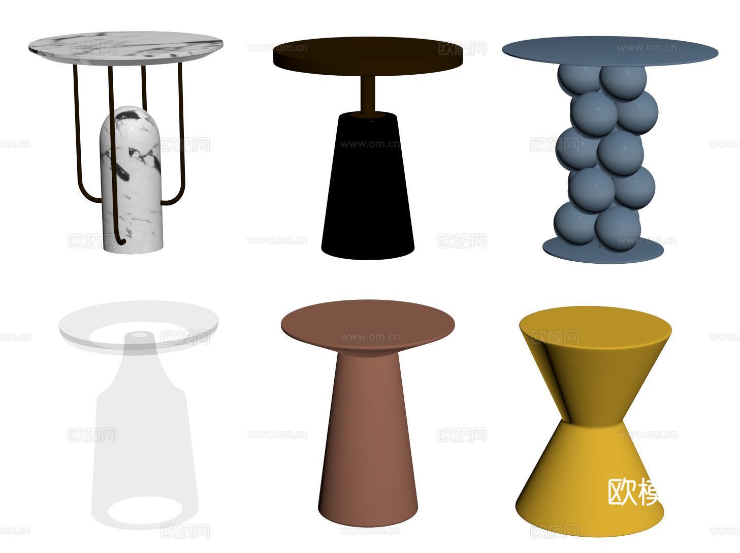 意式边几角几 轻奢小茶几 圆边几su模型