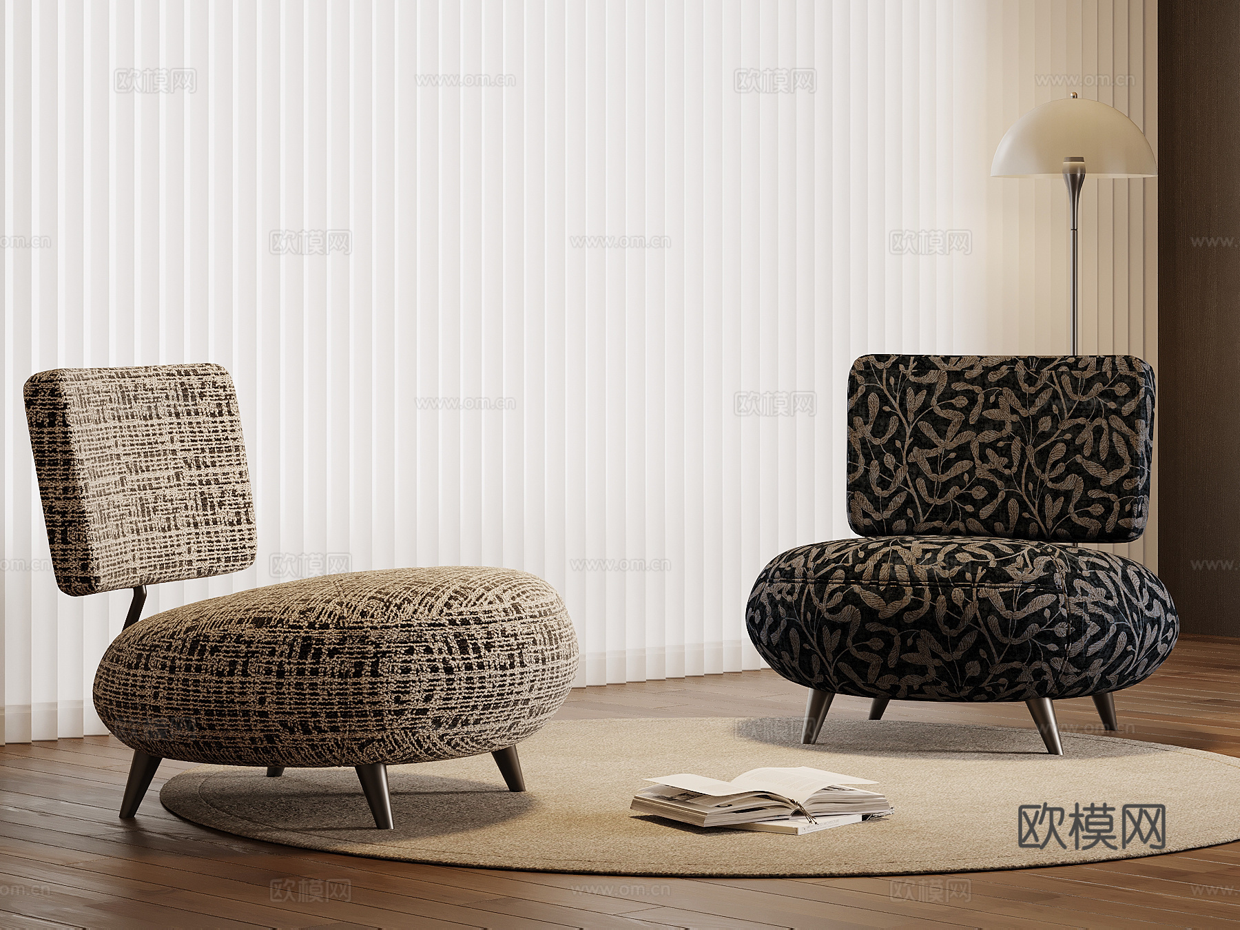 现代休闲椅 布艺沙发椅su模型