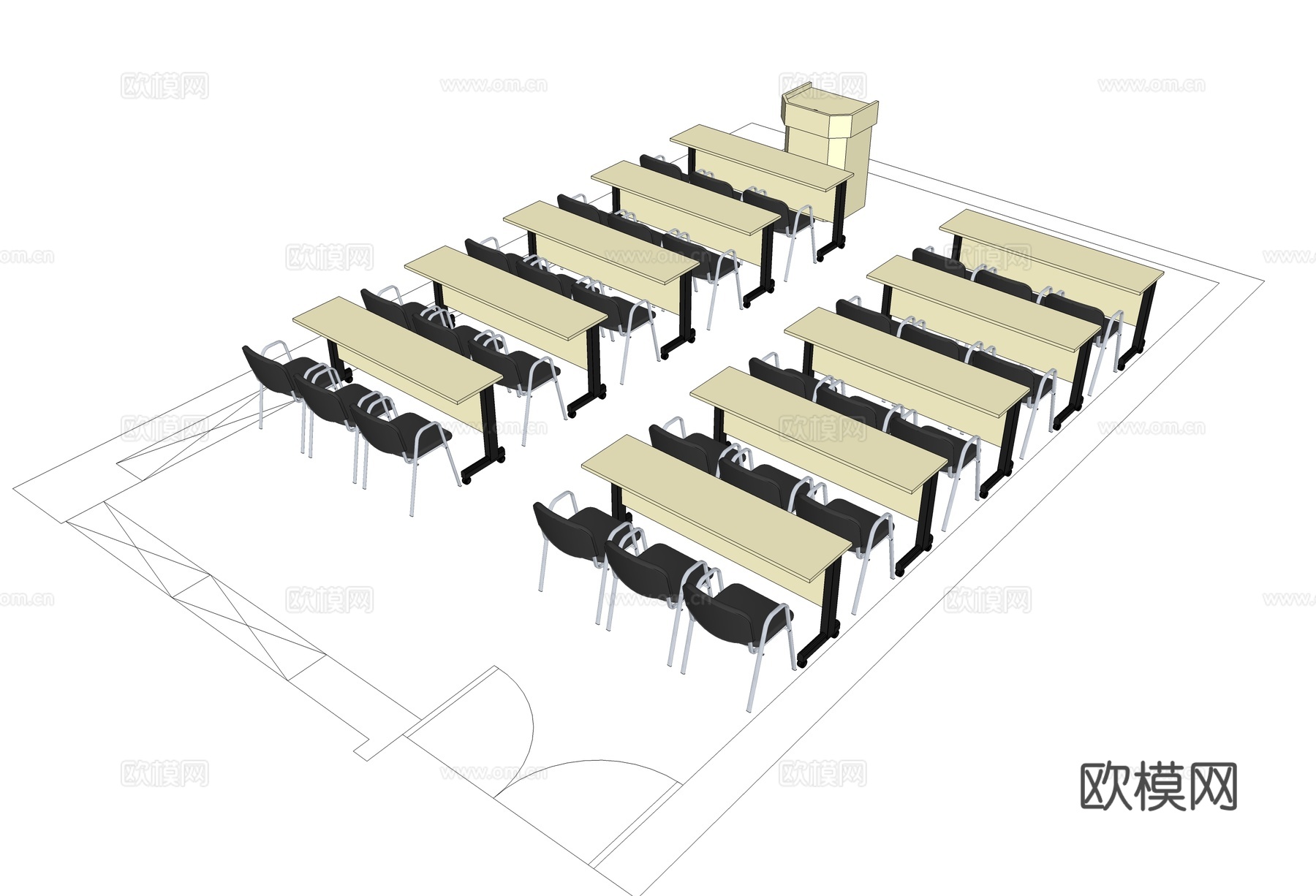 培训桌 培训椅 办公家具su模型下载（渲染图1）