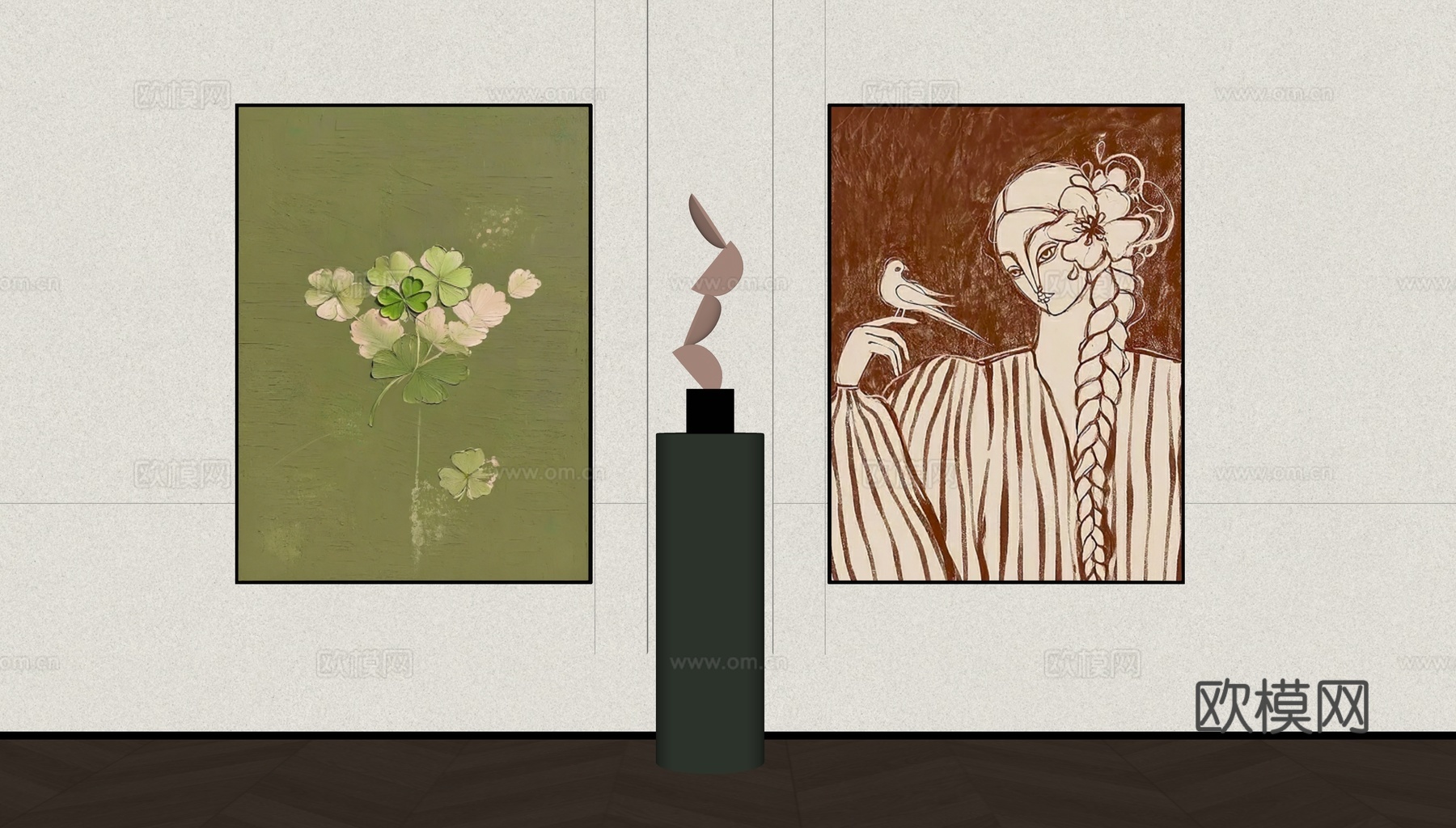 现代奶油装饰挂画su模型