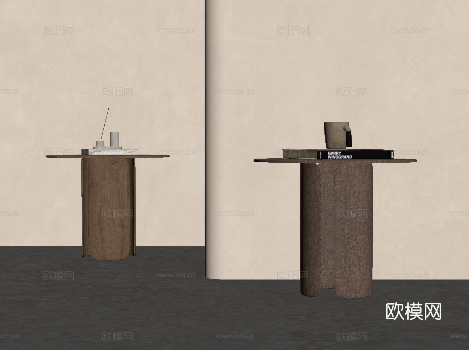 现代中古风边几 圆几su模型