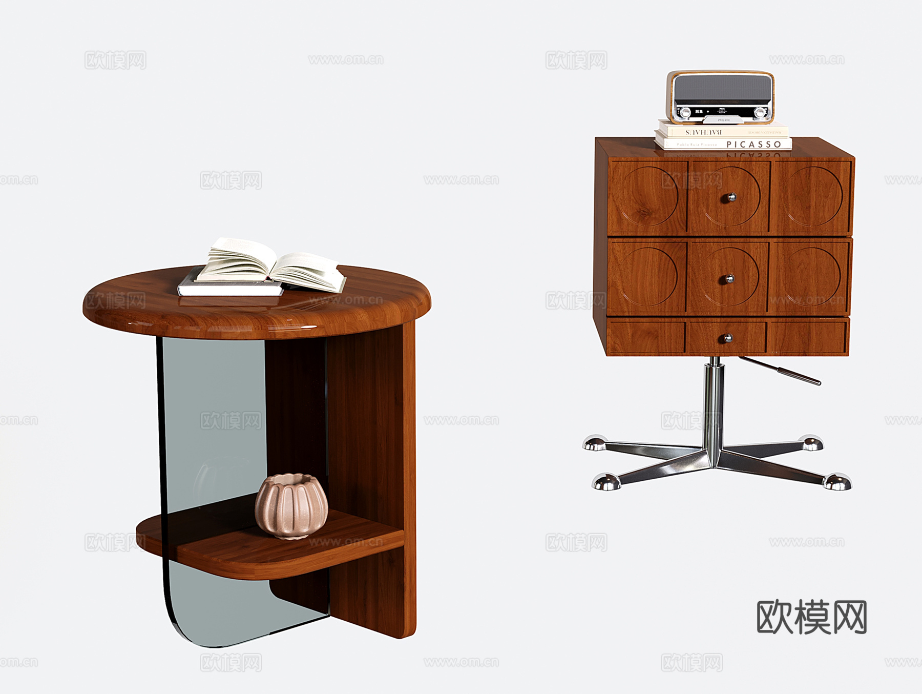 法式沙发边几 复古实木小边柜 小茶几 床头柜 升降旋转储物柜su模型