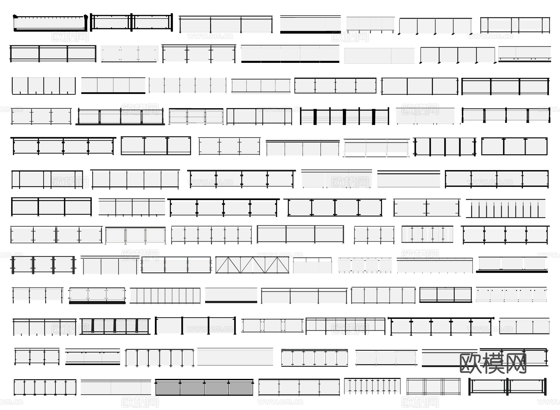 现代玻璃栏杆 玻璃护栏 扶手 阳台栏杆 楼梯护栏 安全围栏su模型