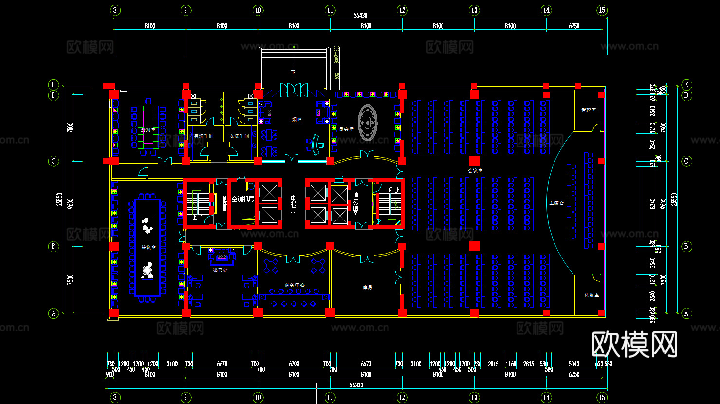 15套会议室报告厅平面设计方案CADcad施工图