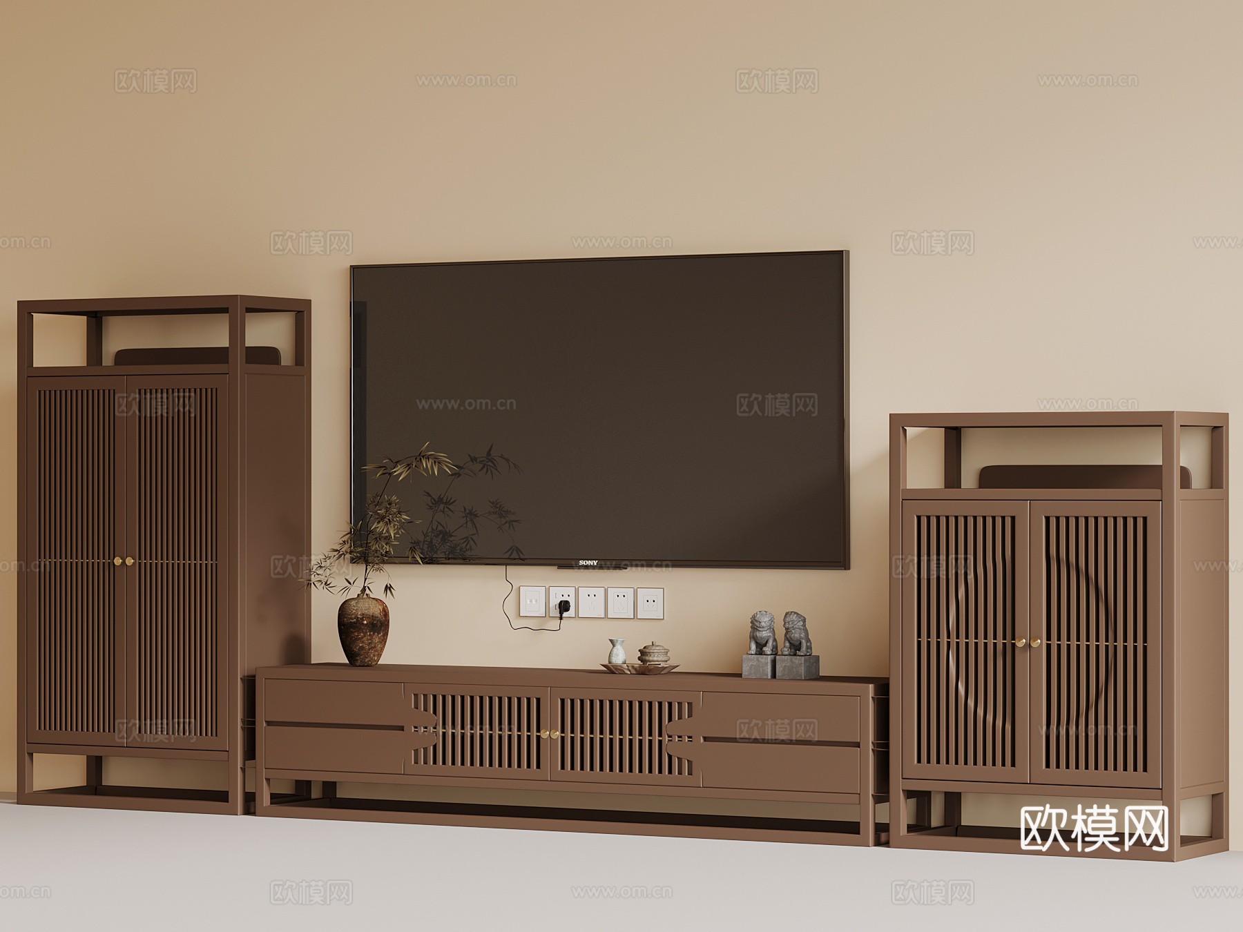 新中式电视柜su模型