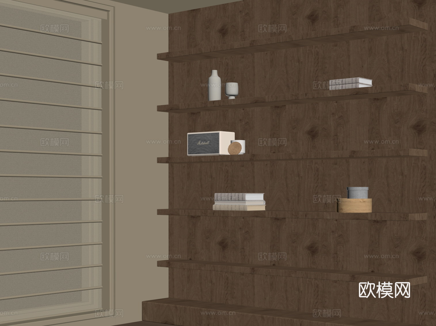 中古风置物架 书架su模型