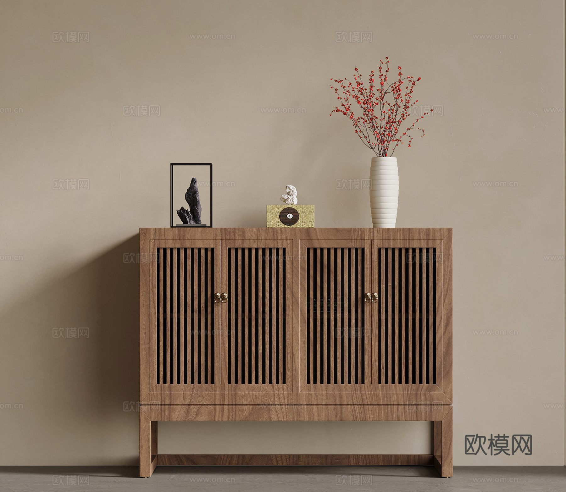 新中式玄关柜 边柜 端景柜su模型