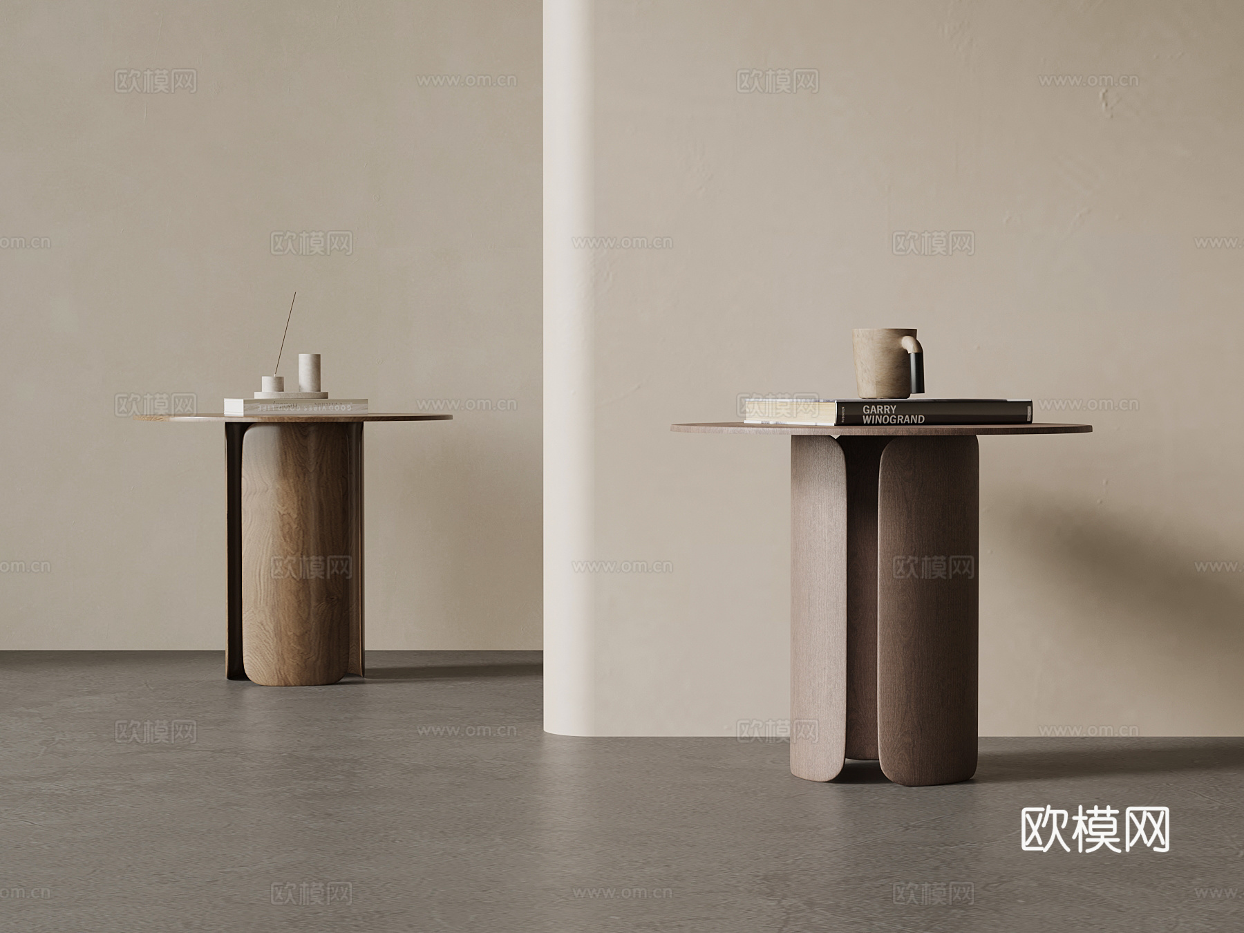 现代中古风边几 圆几su模型