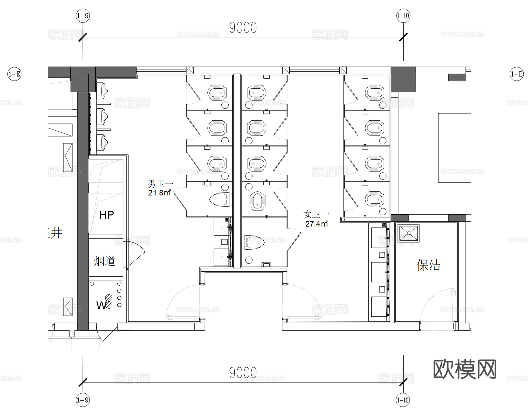 工装公共卫生间施工图，办公室卫生间，办公楼卫生间，商场卫生间cad施工图