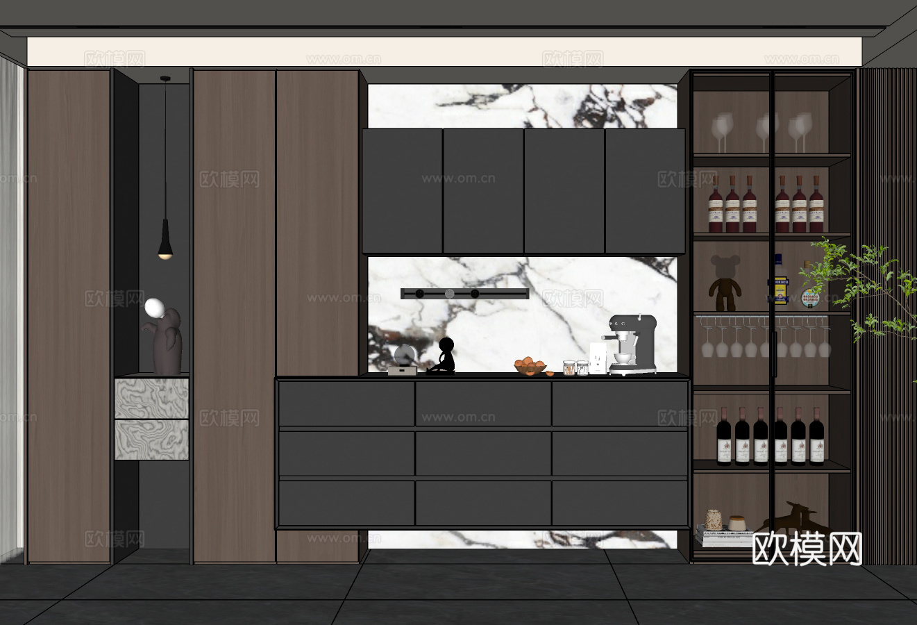 现代意式餐边柜  酒柜餐边柜  茶水柜  玄关装饰柜su模型